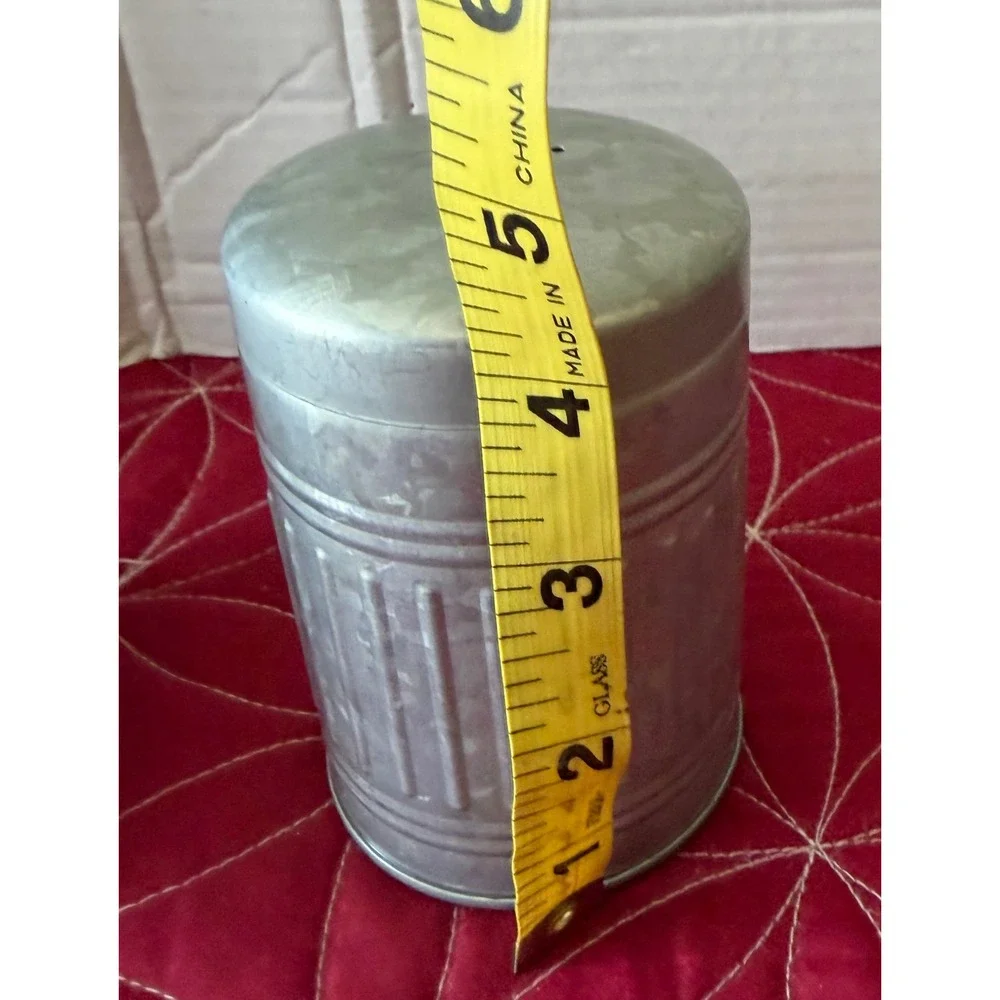 Rustic Galvanized Metal Salt & Pepper Shaker Set Farmhouse Trash Can Style 50's